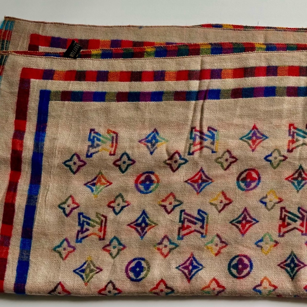 Louis Vuitton Beige Multicolor Logo Scarf - Picture 3 of 6